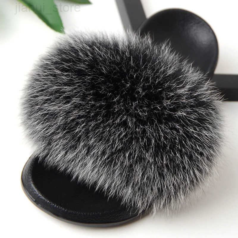 MPPM Real Fox Fur Slides for Women Luxury Designer Sandals On Summer Furry Slippers Flip Flops Shoes Plus Size Shoes M251020