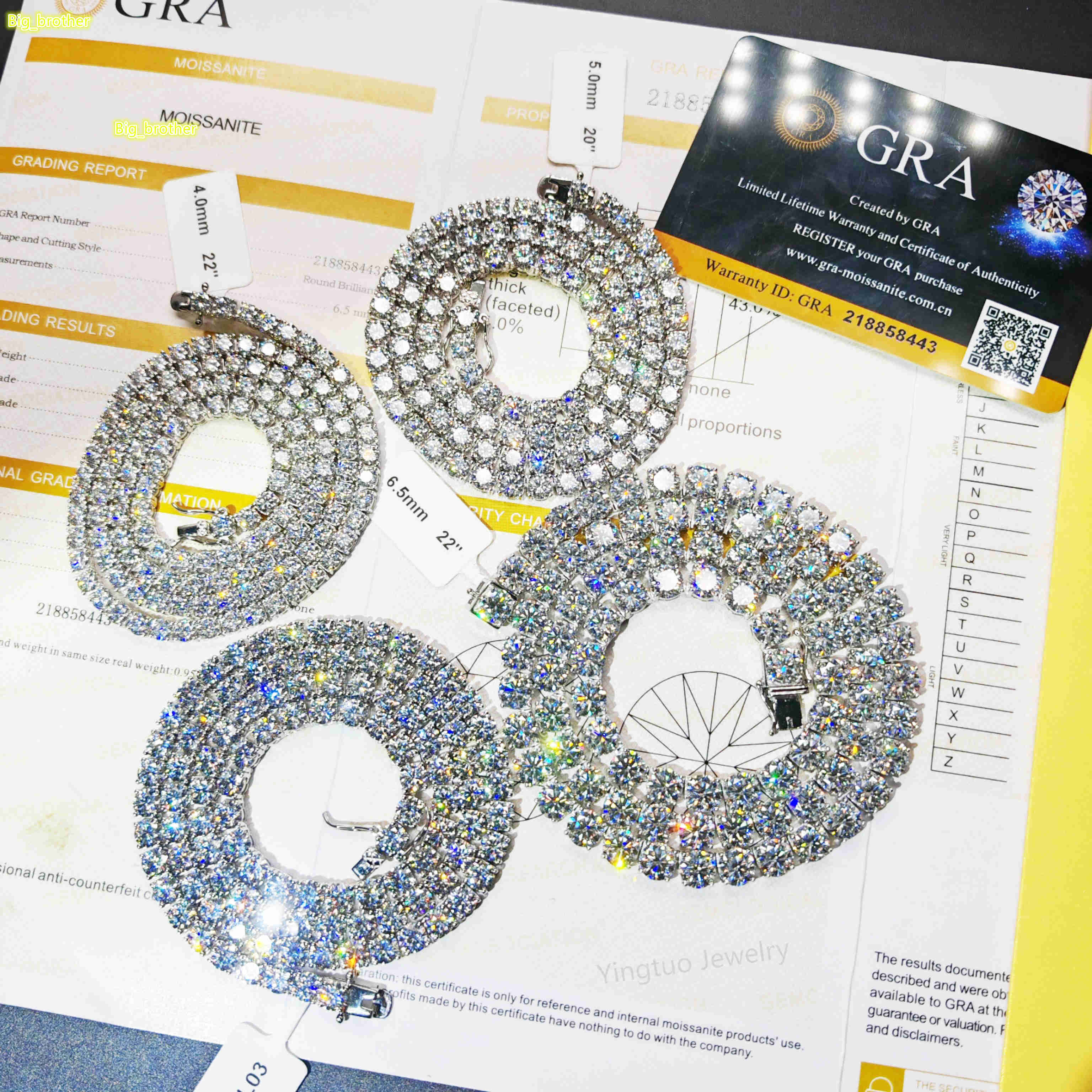 4MM Hiphop Moissanite Tennis 925 Sterling Silver Moissanite Diamond VVS Round Ice Cut Moissanite Tennis Chain