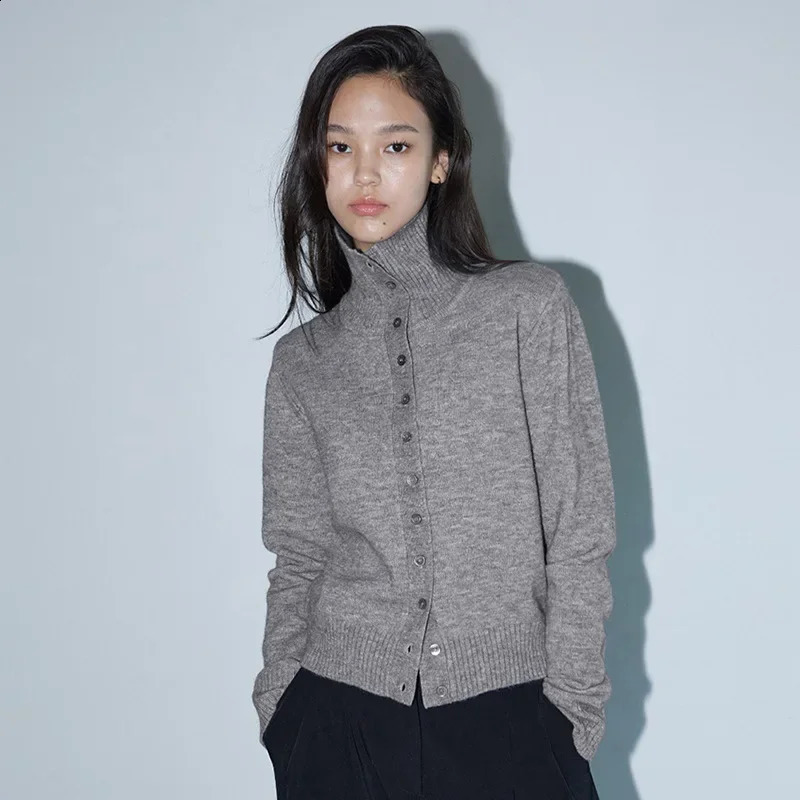 Korean Dongdaemun Style Versatile High Collar Slim Fit Long Sleeve Knitted Open Cardigan Top for Women Single Button 251015 - view 3