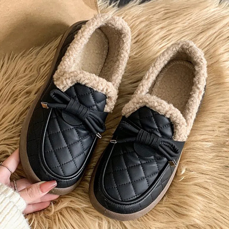 Pu Leather Snow Boots for Women Winter Korean Bowknot Detor Plush Booties for Woman Non Slip Keep Warm Snow Boots Lady 251013