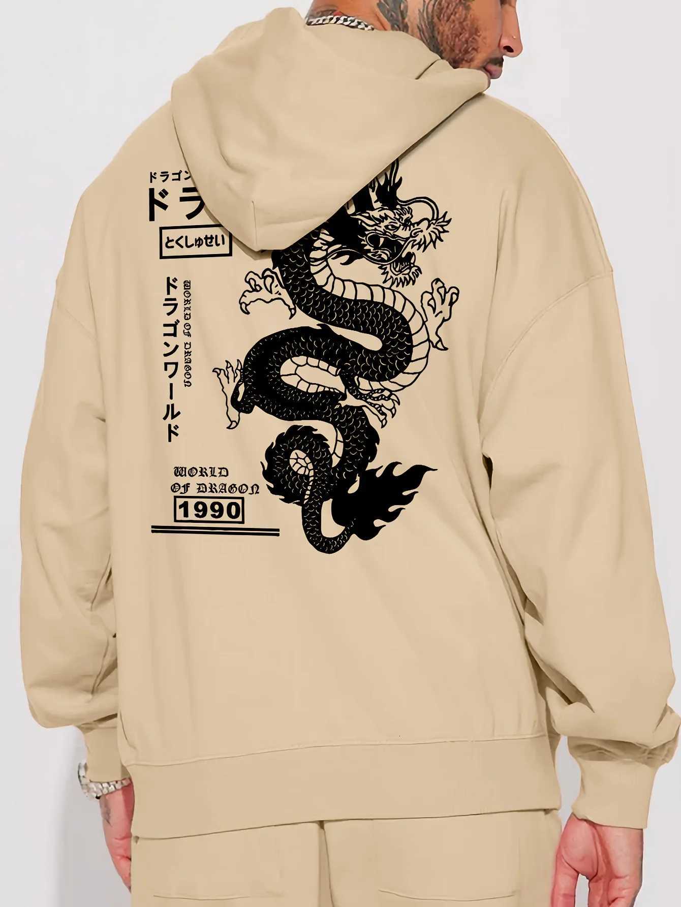 Hoodie with Geometric Dragon Print Casual Pullover Sweatshirt for Couples Casual Long Sleeve Pullover with Pockets Comfortable W251020