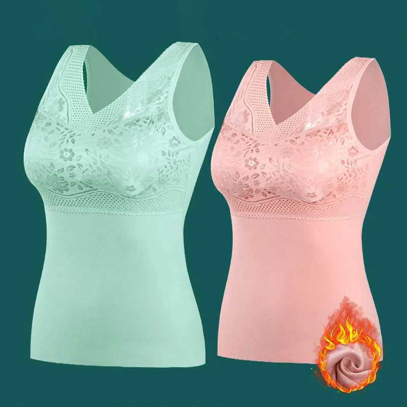 Womens Thermal Underwear Warm Vest Stretch Singlet Inner Wear With Bra Padded Lace Undershirt Warmer Tops Thermo Lingerie WomenT251020