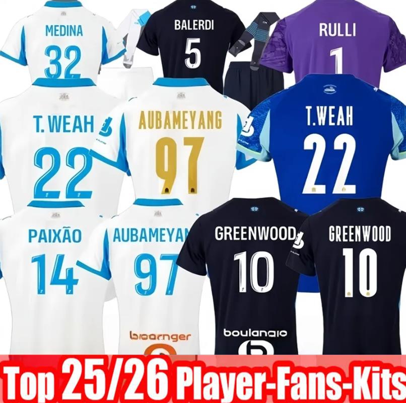 S-4XL Maillot OM Soccer Jerseys 25 26 GREENWOOD RABIOT Fans PLAYER Version Men Kids Football jersey Shirts Kit 2025 2026 AUBAME YANG HOJBJERG BALERDI MEDINA PAIXAO