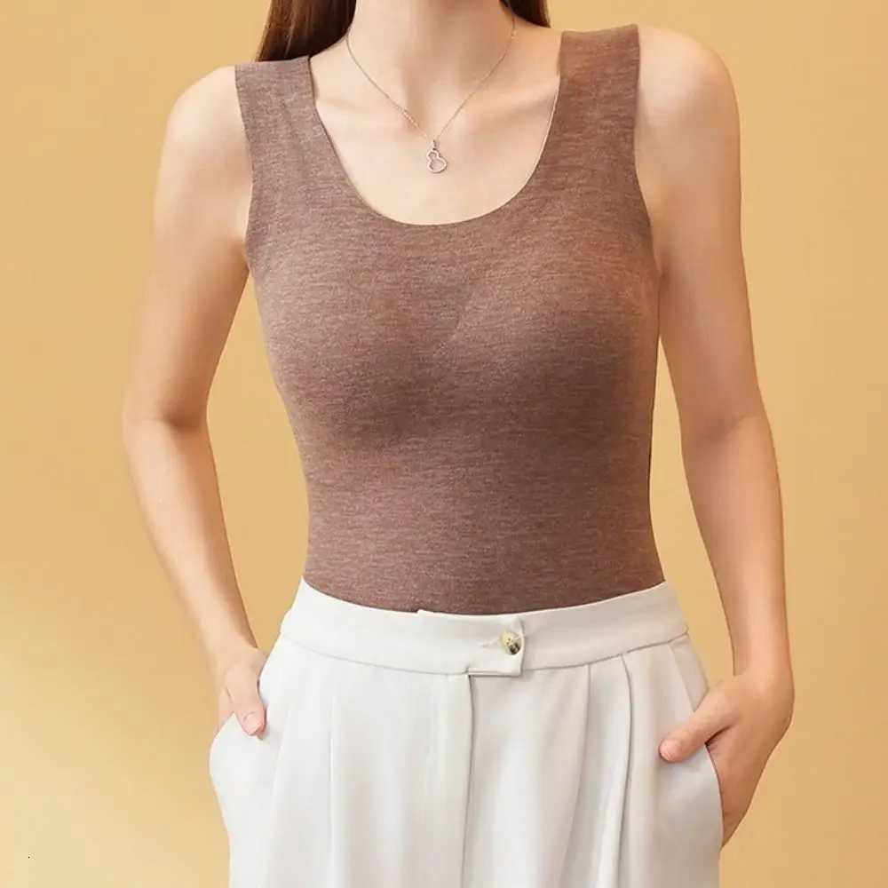 Fashion With Chest Pad Women Thermal Vest Soft Solid Color Sleeveless Vest Slim Oneck Warm Cami Top IndoorT251020