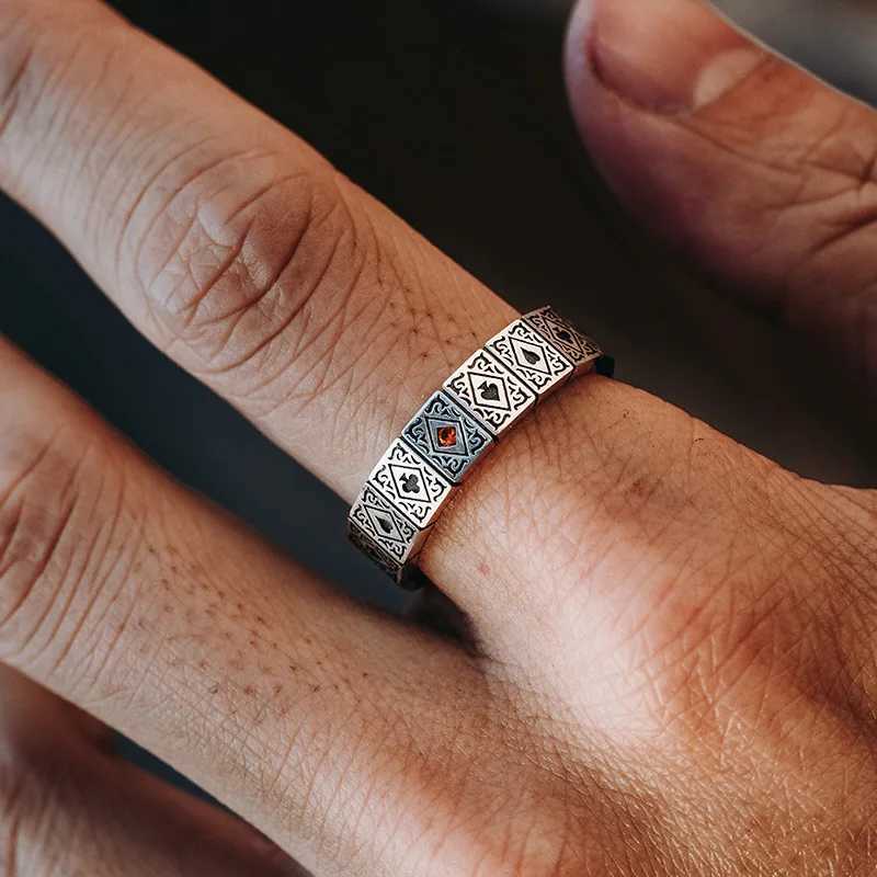 Buyee 925 Sterling Silver Female Male Ring Finger Elegant Crystal Poker Open Ring for Women Men Fashion Fine Jewelry Circle J251020