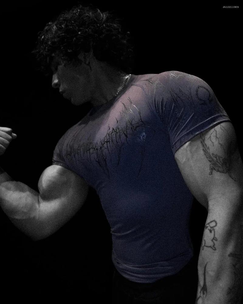 Men's T Shirts Workout Compression Shirt Quick Dry Muscle Cooling Top For Gym Training Fitness Breathable Athletic Summer Exercise