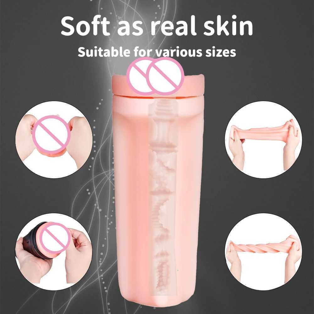 1pc Extra Long Soft Realistic Vagina Masturbation Cup for Men Safe Fidget Toys Orgasm Male Masturbator Sex Toy Adult Goods W251020