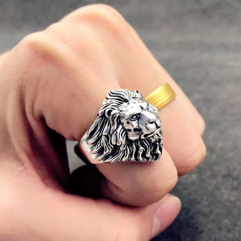 Retro Lion Head Large Ring For Men Silver Color Punk Gothic Open Ring Handmade Jewelry Rock Hiphop Biker Accessories Man Gift J251020