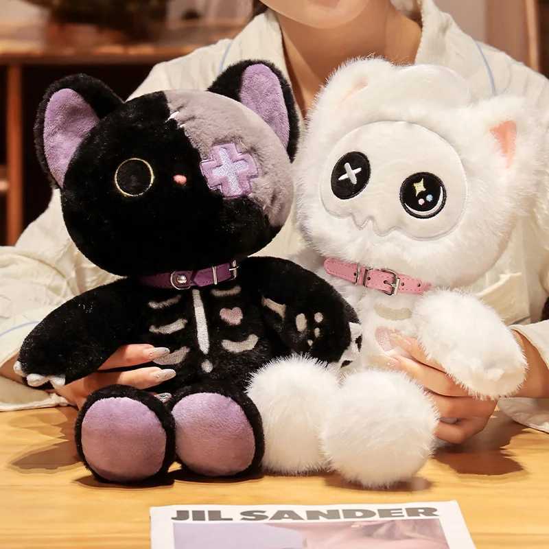 Kawaii Black Skeleton Cat Plush Toy Creative Stuffed Animal Fluffly Gothic Skull Kitten for Kids Halloween Gifts J251020