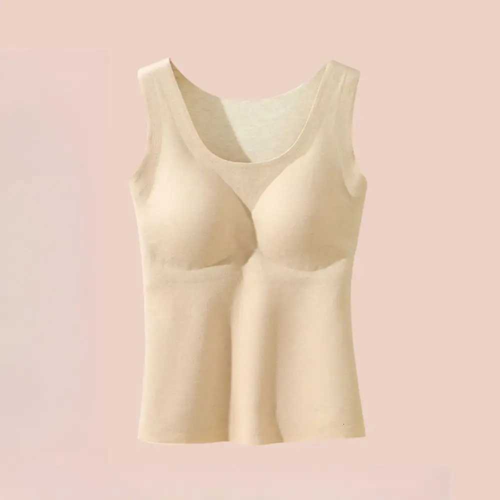 Elastic With Chest Pad Women Thermal Vest Soft Oneck Sleeveless Vest Solid Color Undershirt Thicken Bottoming Shirt IndoorT251020