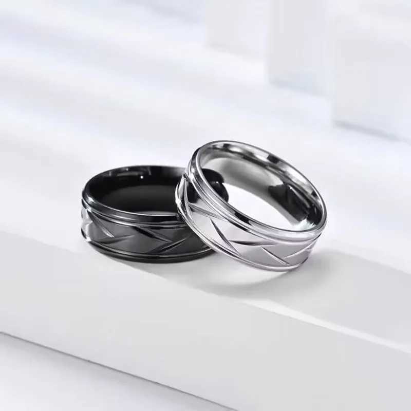 Starry Fleld 8MM Fashion Stainless Steel Black Ring Personalized Simple Groove Design Ring for Men Women Engagement Accessories J251020