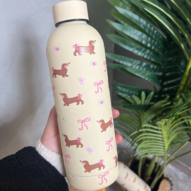 Kawaii Puppy Coffee Tumbler Stainless Steel Thermos Cup Cute Korean Travel Insulated Flask Thermal Water Bottle 500ml 251018 W260226