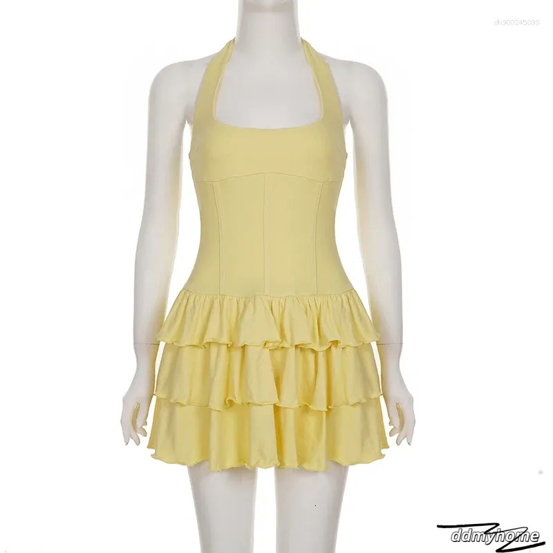 Tornova Halter Mini Dress - Women's Casual Summer Dress, High Waist Ruffled Design Ddmyhome