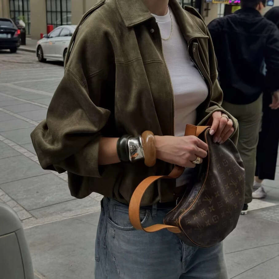 2025 Autumn Winter New European and American Cross-Border Women's Clothing Suede Texture Lapel Bomber Jacket Coat w107 8824