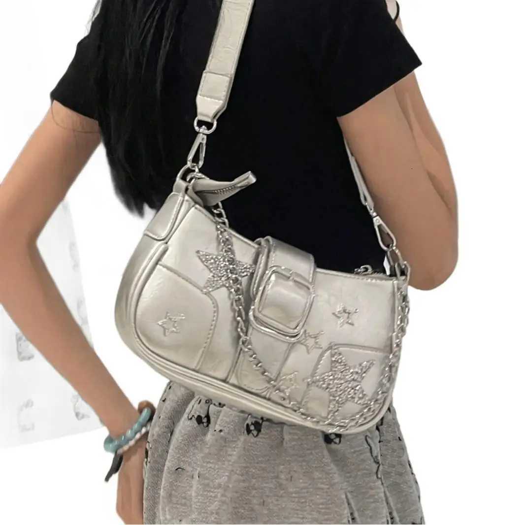 Womens Y2k Star Embroidery Shoulder Bag Mini Chain Hobos Sweet Cool Girls Vintage Handbag Coquette Underarm Bag Motorcycle BagT251020