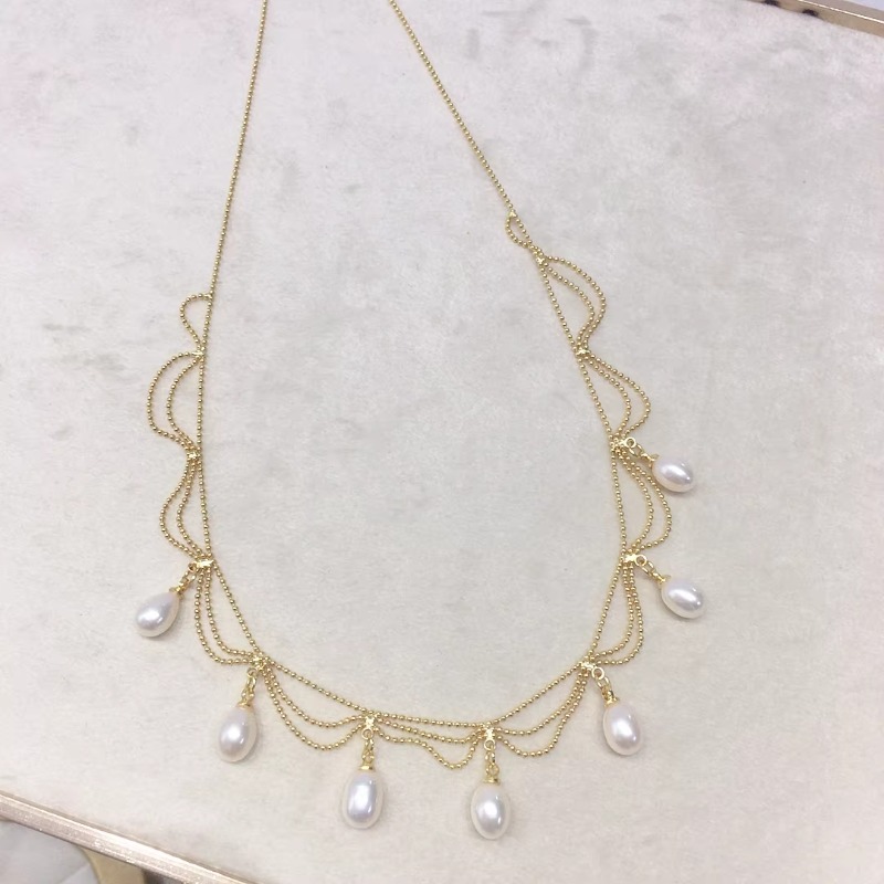 Jewellery High Quality 18K Gold Plated Retro Palace Style Tassel Charm Natural Freshwater Pearl Pendant Necklace for All Occasions Gift Textured Elega