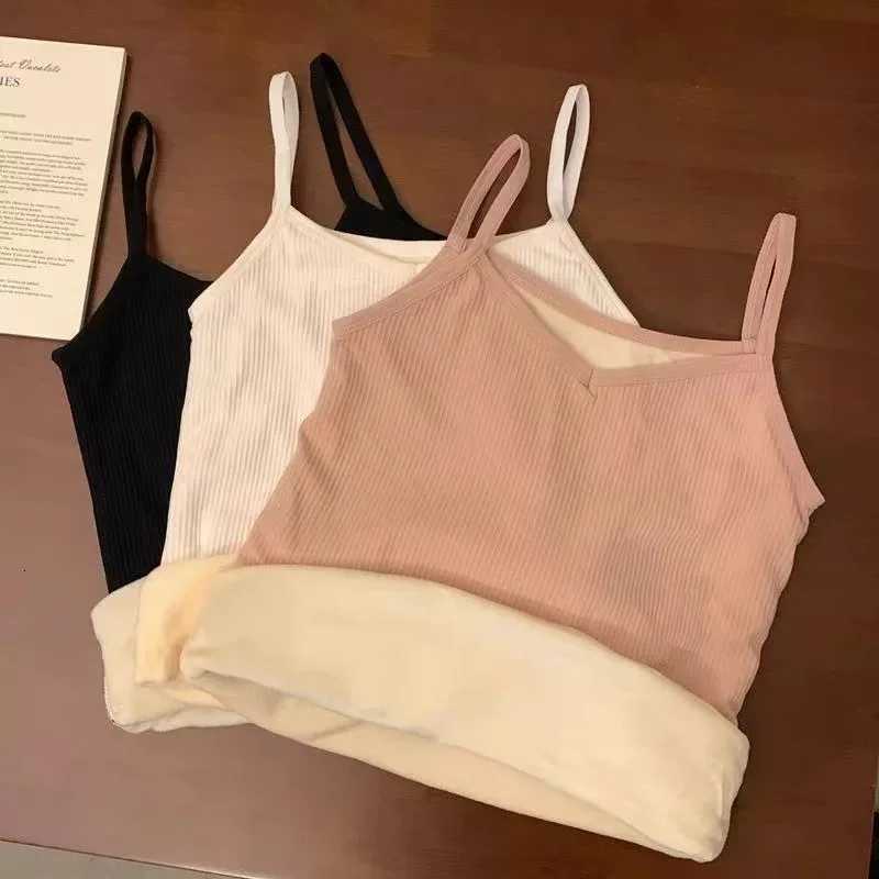 Women Winter Warm Tank Thermal Solid Color V Neck Sleeveless Female Sexy Underwear Warm Clothes Thin Velvet Corset TopsT251020