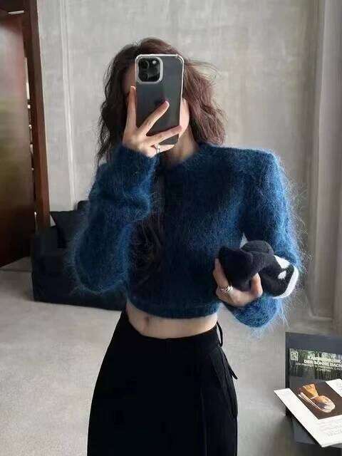 Fluffy Angora Sweater Mink Cashmere Knit Pullover Coat For Women Autumn Winter Slim-Fit Short Top Jz312 251020 251020