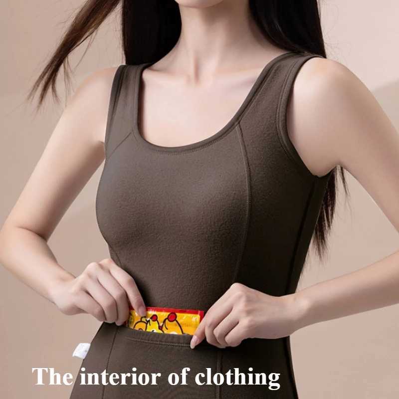 Winter Woman Thermal Underwear Winter Pockets Thermo Lingerie Warm Top Plus Size Wear Thermo Vest Undershirt No Chest CushionT251020