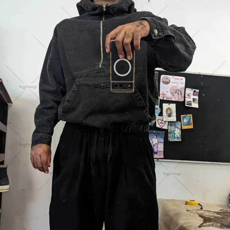 American Hiphop Rock Retro Zipper Splicing Hoodie Men Y2k Harajuku Gothic Street Brand Casual Oversized Sweatshirt Women W251020