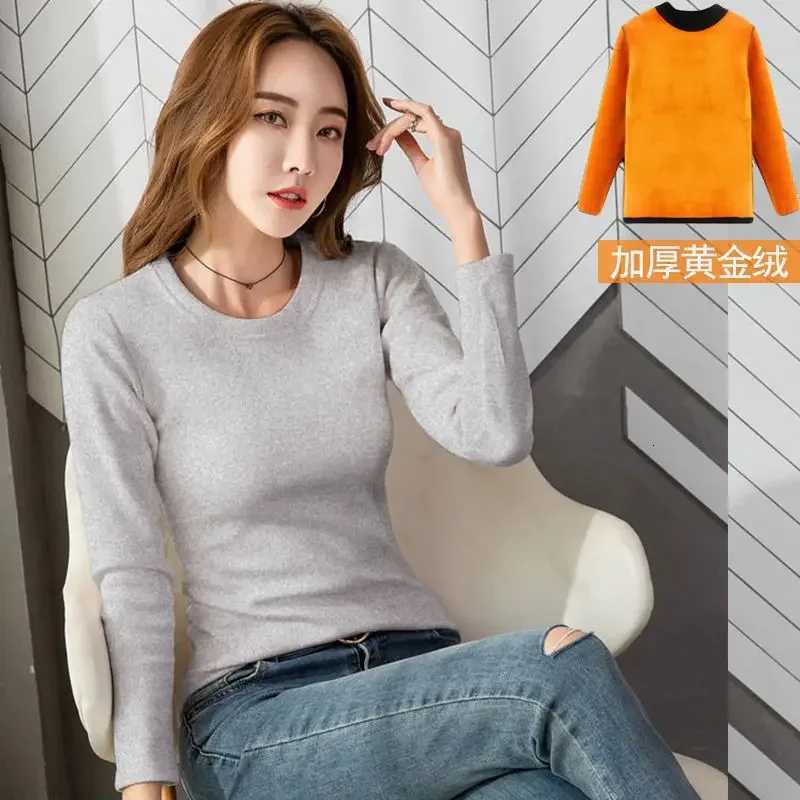 Winter Thermal Underwear Womens Thick Velvet Onepiece Tops Wear Autumn Clothes Midhigh Collar Bottoming ShirtT251020