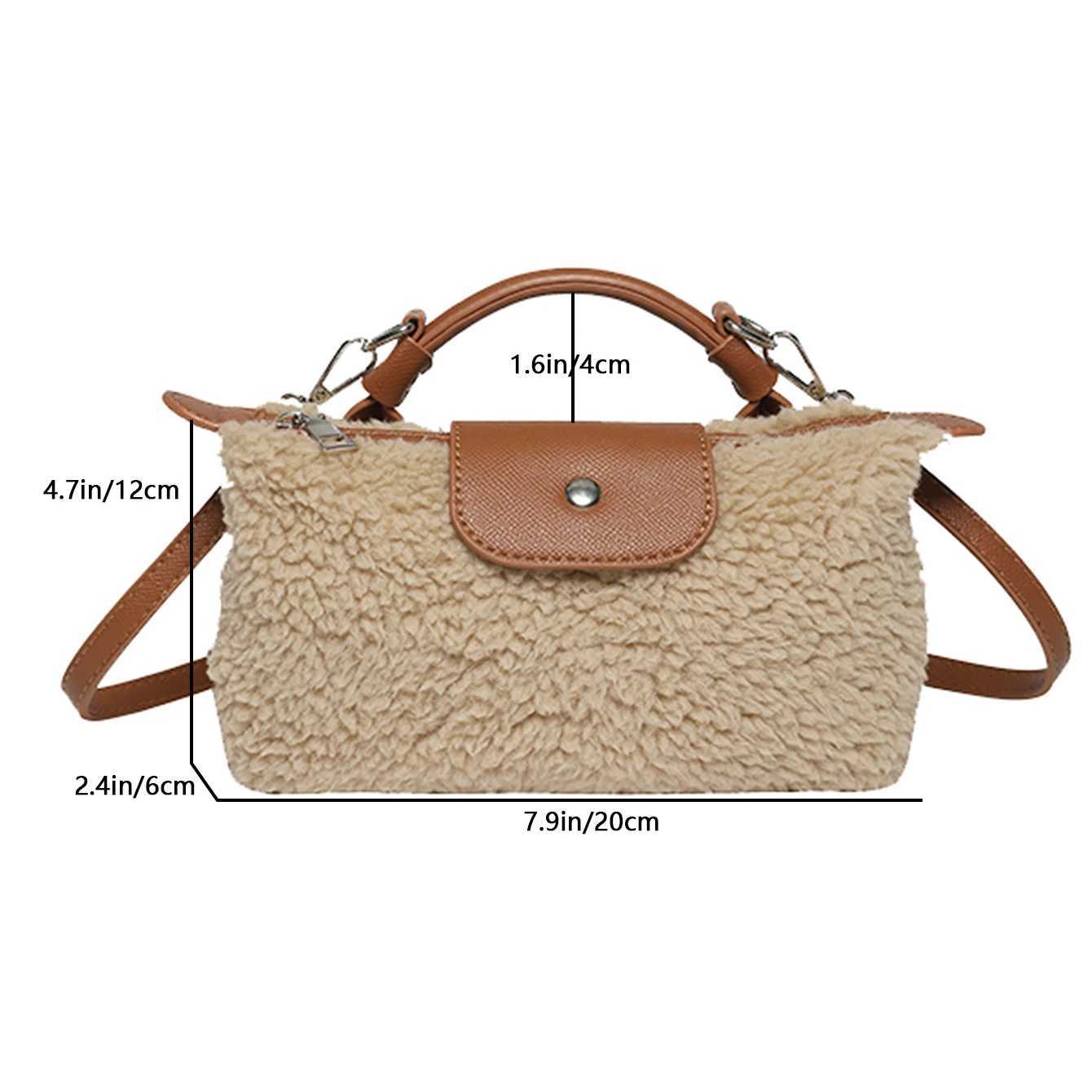Khaki Lamb Woolen Handbag 2025 Winter Versatile Small Pu Leather Shoulder Crossbody Phone Bag Ladies Hobo Bag ClutchesT251020