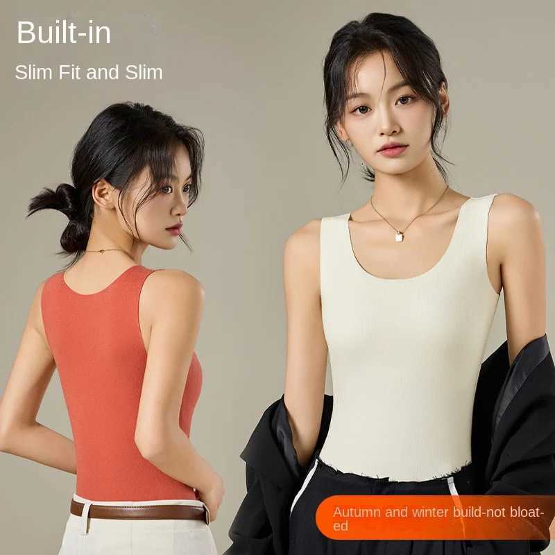 Thermal Vest for Women with Padded Chest Thickened FleeceLined Autumn and Winter BraFree Inner Wear Tank Top With Buildin BraT251020