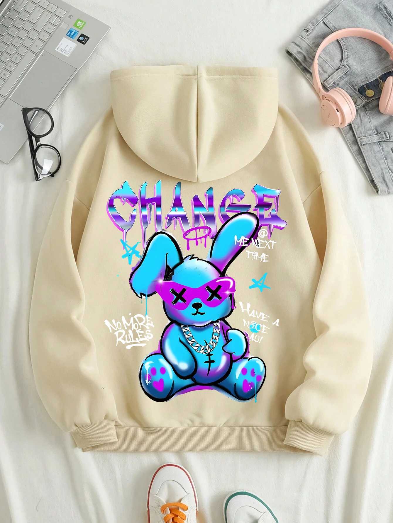 Trendy Rabbit Cartoons Print Sweatshirt Female Fashion AllMatch Street Hoody Crewneck Casual Hoodies Pullover Oversize Clothing W251020