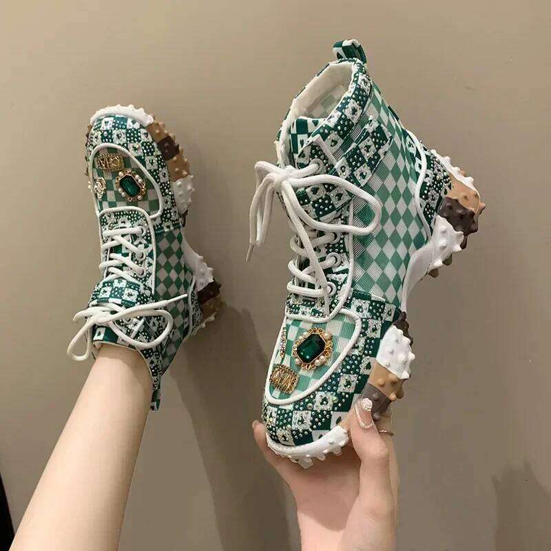 Women's Rhinestone Short Boots New Fashion Durian Studded Thick Sole Outdoor Anti Slip Sports Casual Shoes 2024