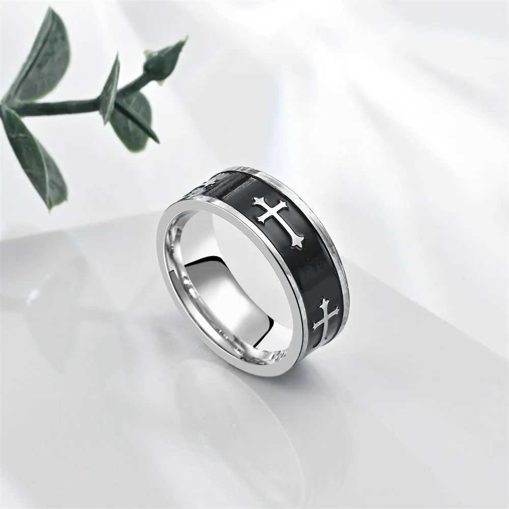 Metal Cross Ring For Men Women Black Silver Color Stainless Steel Ring Punk Gothic Simple Accessories Christian Jewelry Gift J251020