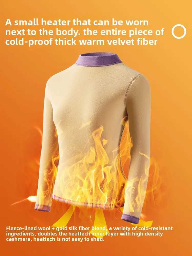 Womens Thermal Underwear Set with Fleece Lining Thickened Winter Base Layer Cashmere Top and BottomT251020