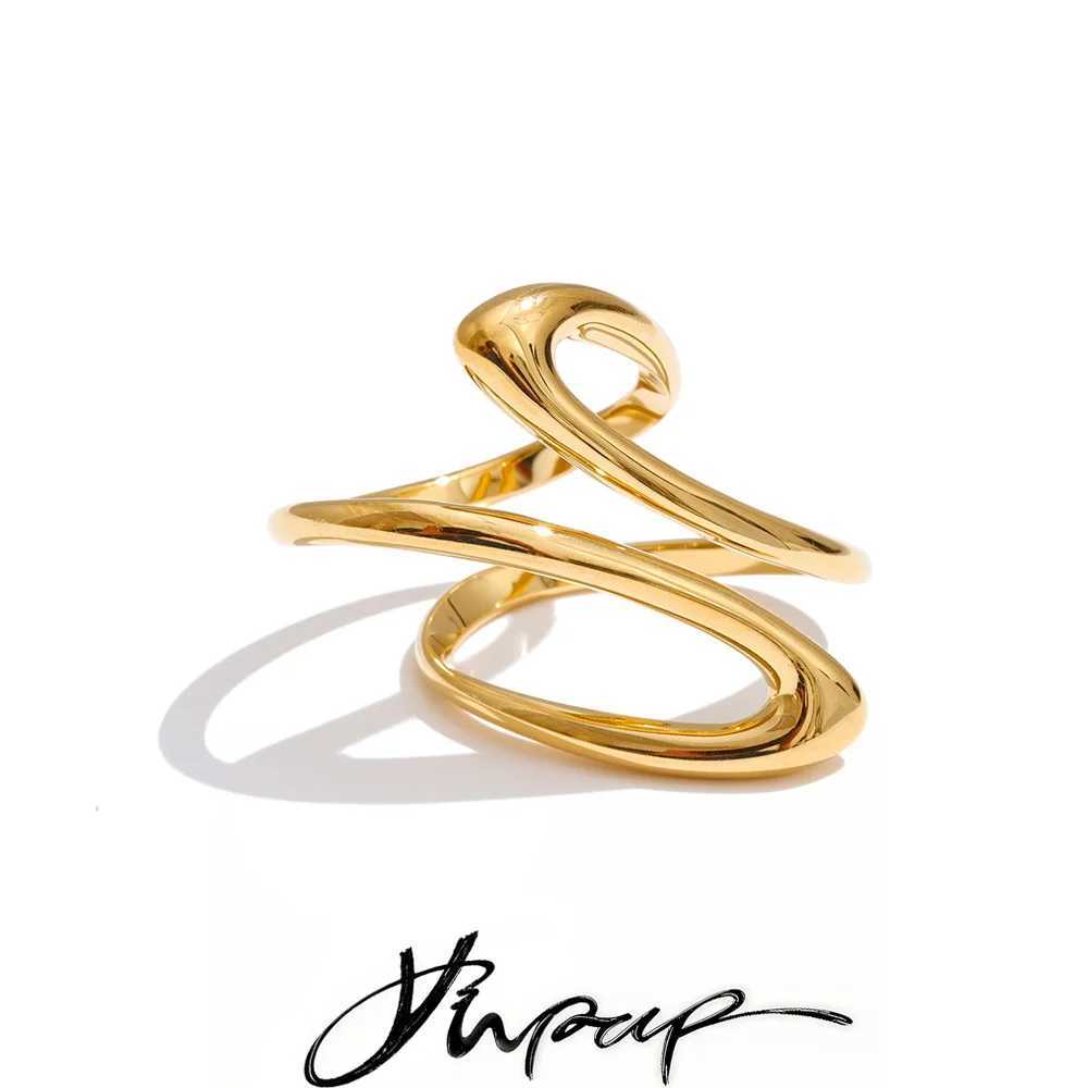 Yhpup Minimalist Stainless Steel Geometric Finger Ring Stylish Unique Design Trending Jewelry PVD Waterproof Plated J251020