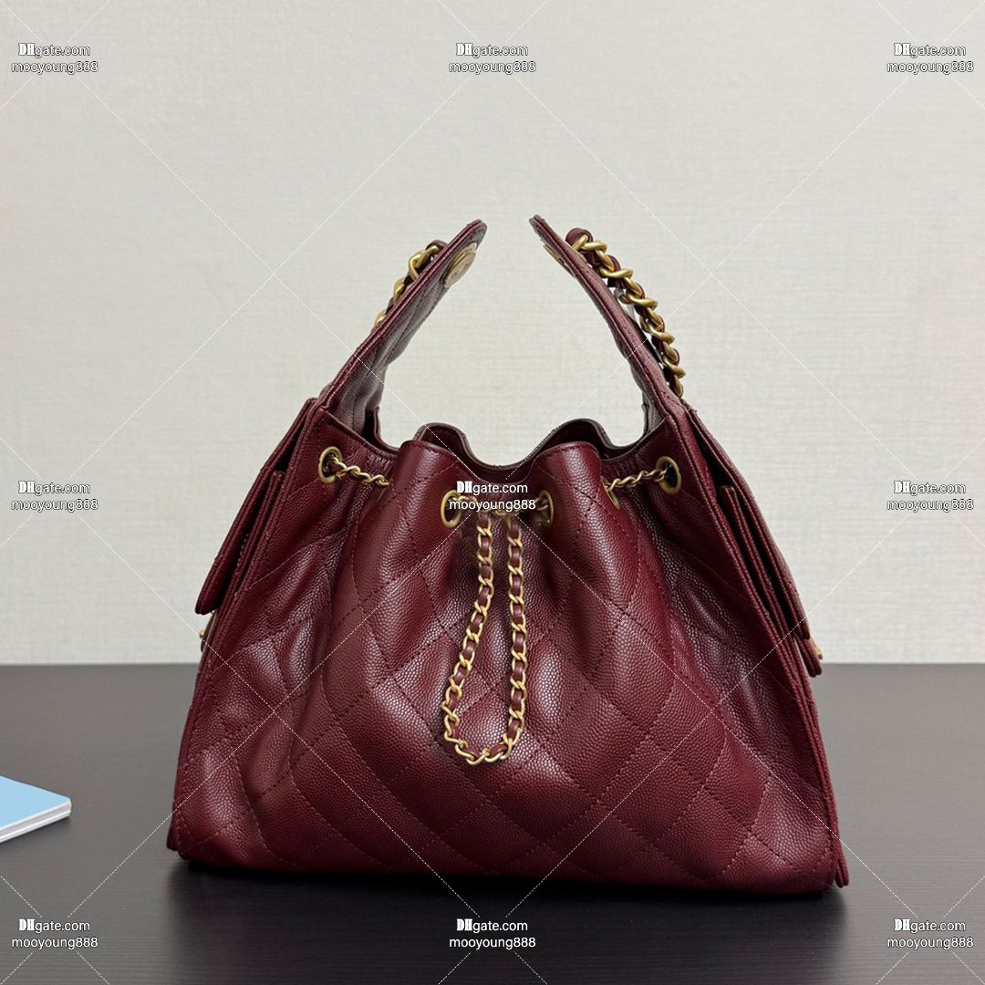 12A Upgrade Mirror Quality Designer 25 Bag Small Medium Shopping Bags Caviar Leather Hobo Handbags for Travel Quilted Shoulder Chain Bags Burgundy Purse
