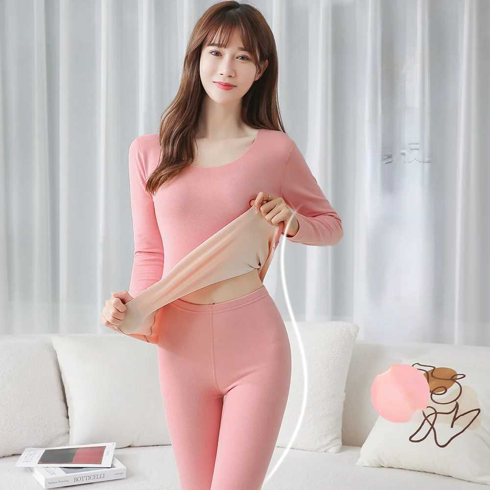 Traceless heat insulation underwear Womens plush thickened suit Autumn clothes and trousers for women medium thick setsT251020