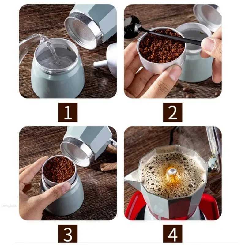 150300ml Mocha Pot Aluminium resso Maker Percolator Kettle Latte Italian Moka Cafeteira Stovetop Coffee Maker Mocha Pot Y251020