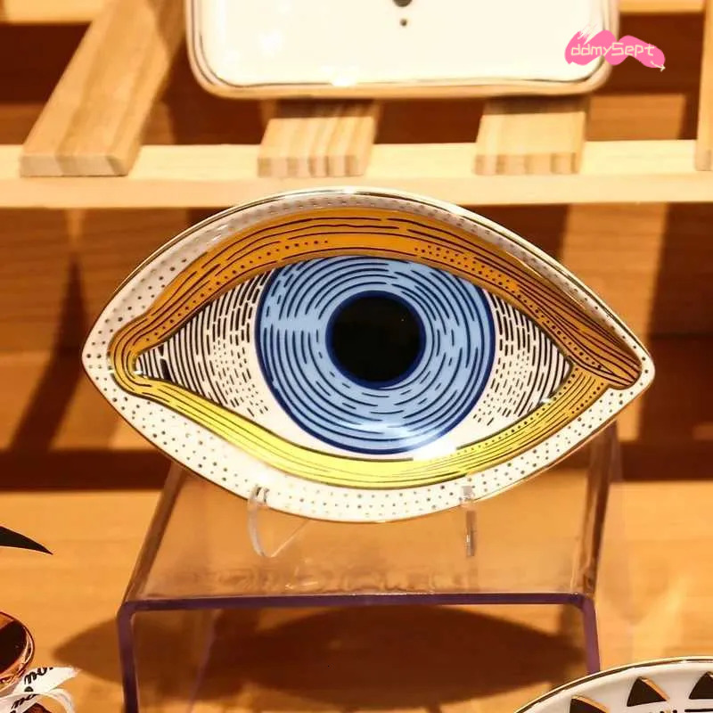 Evil Eye Shaped Ceramic Tray - Decorative Jewelry Holder, Candy Dish, and Abstract Home Decoration ddmysept
