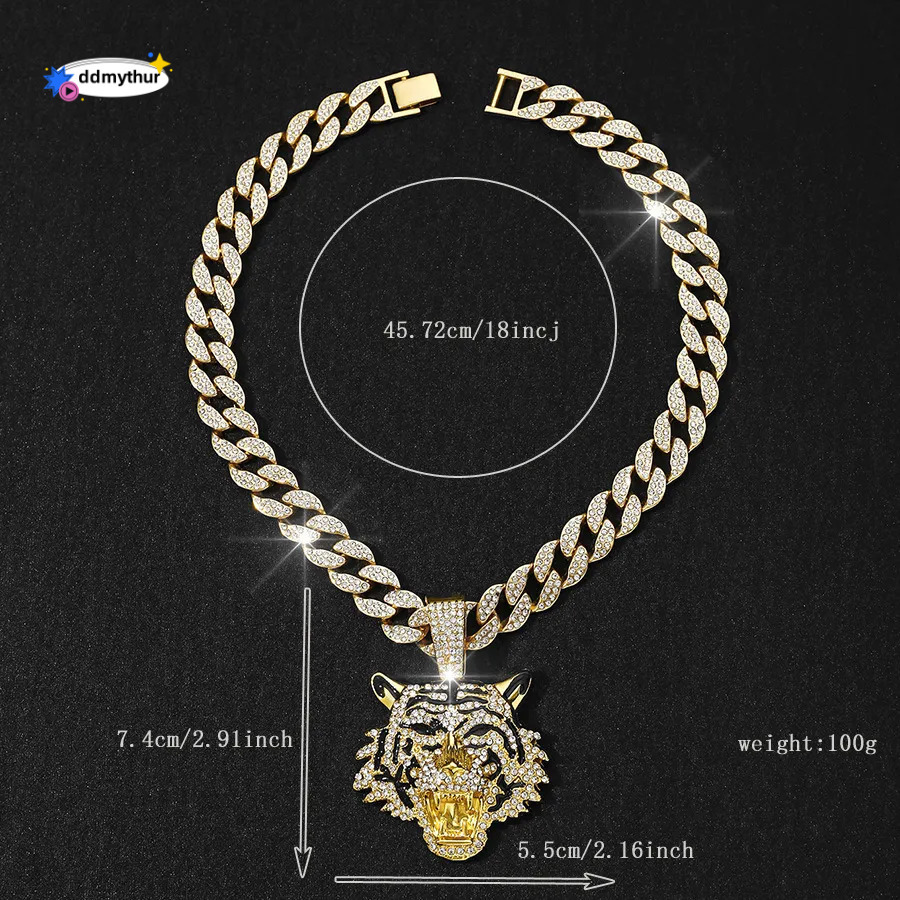Men's Alloy Cuban Chain Necklace with 3D Tiger Pendant - Hip Hop Style Statement Jewelry ddmythur