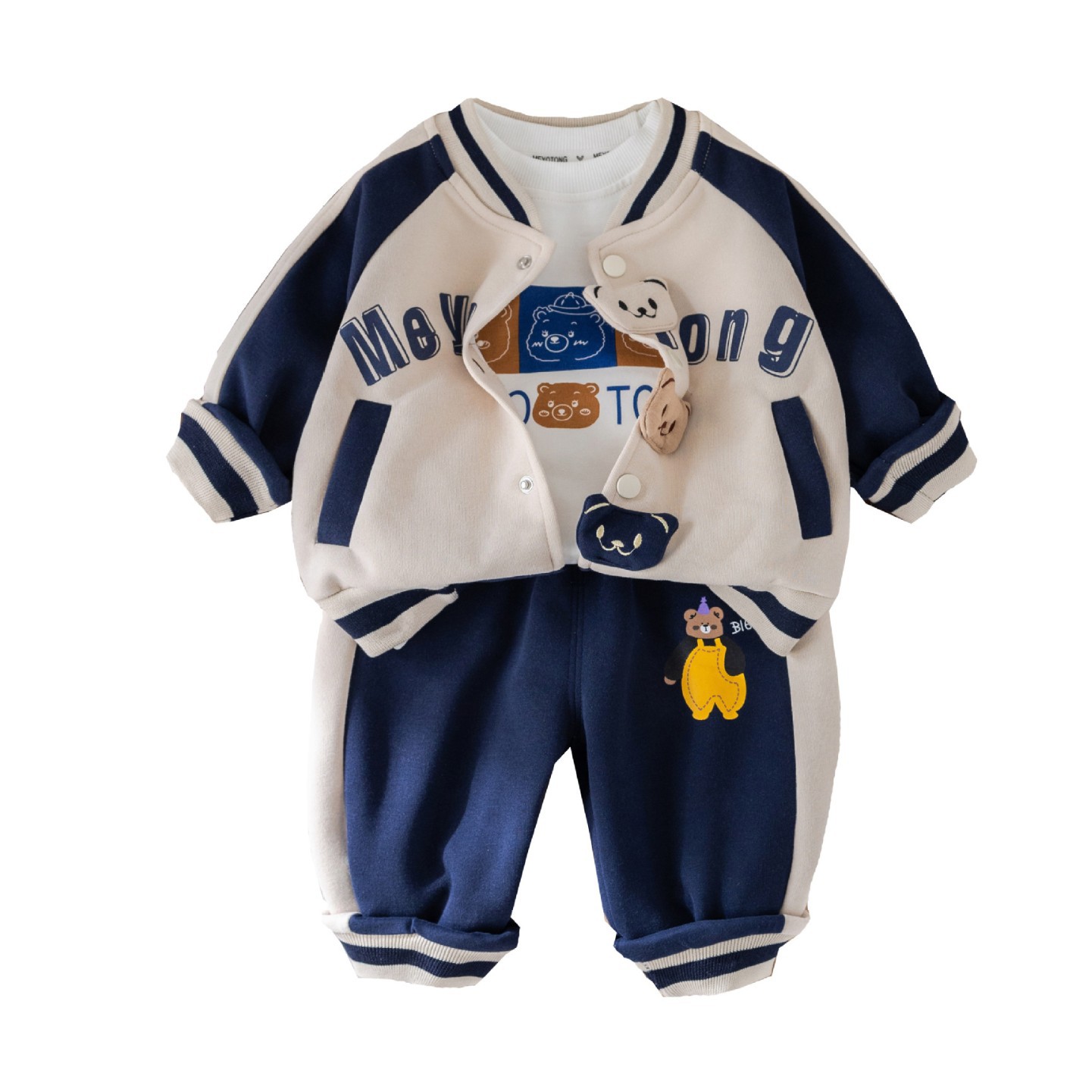 2025 New Hot Selling Baby Children's Clothing Spring and Autumn Sports Clothes, Stylish Boys' Three Bears Baseball Jacket Set, Free Shipping