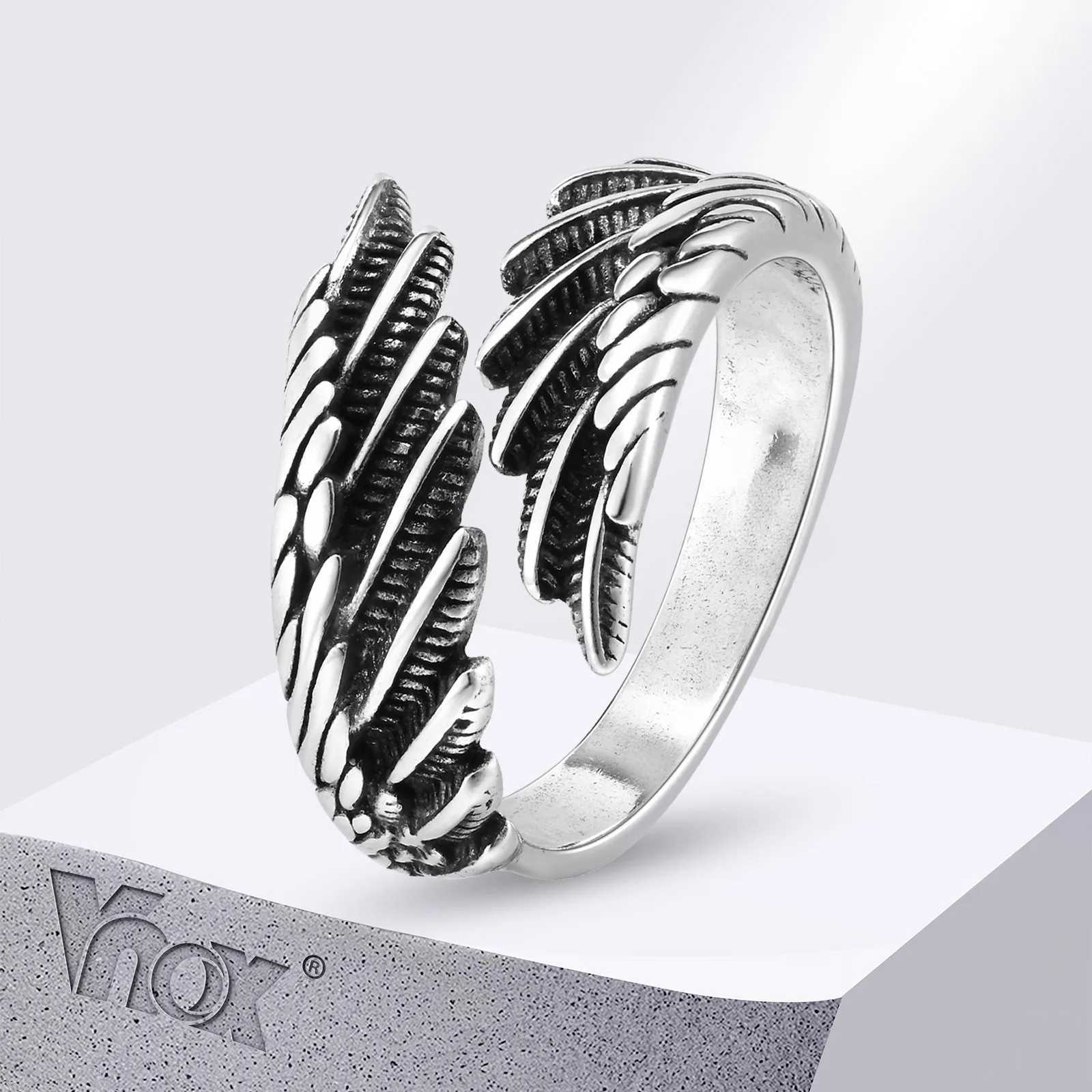 Vnox Men Women Angels Wing RingDevil Wing Feather Finger Band Adjustable Open Ring Jewelry Gift J251020