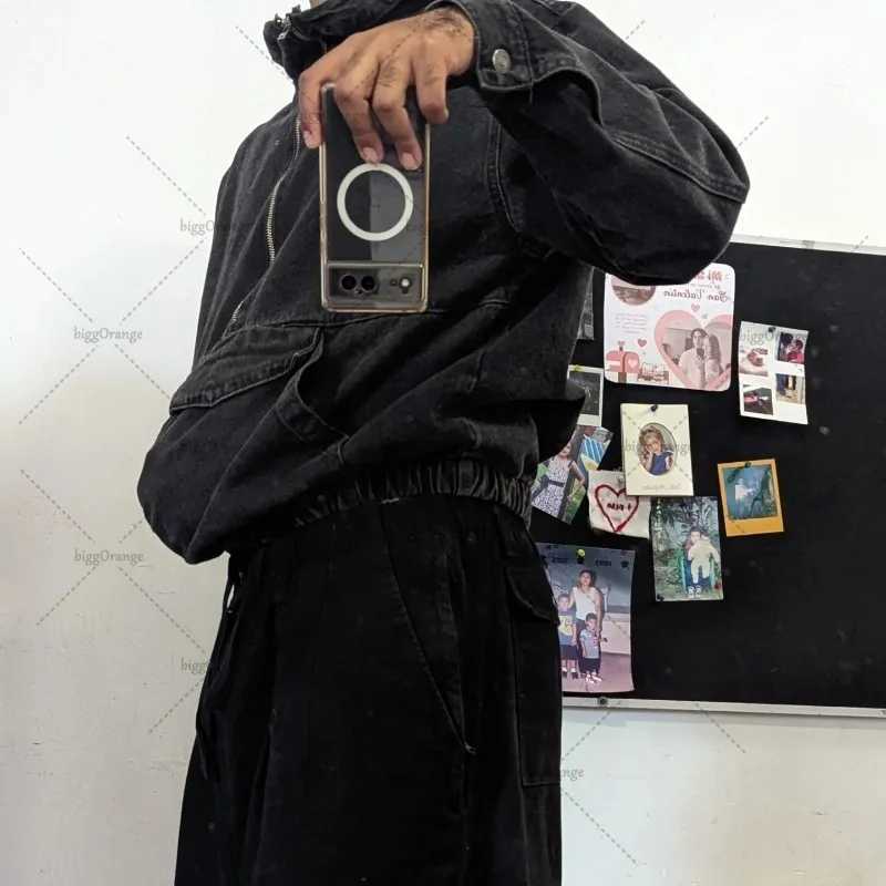 American Hiphop Rock Retro Zipper Splicing Hoodie Men Y2k Harajuku Gothic Street Brand Casual Oversized Sweatshirt Women W251020