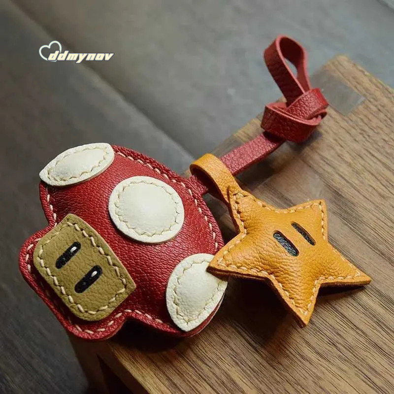 Sheepskin Leather Mushroom Keychain Charm - Handmade Cute Bag Decoration and Exquisite Accessories ddmynov ddmynov
