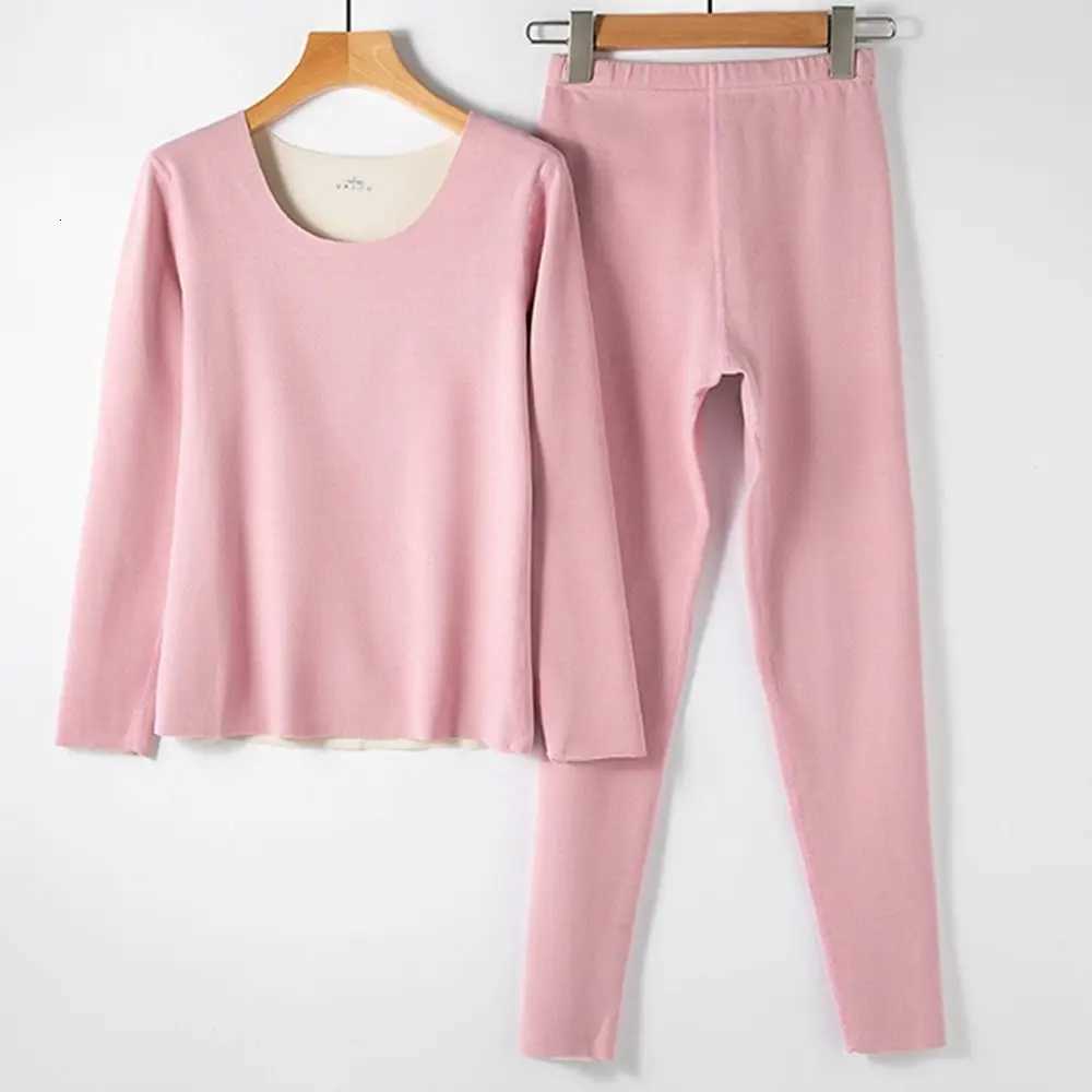 Solid Color Nylon TShirt German Fleece Long Johns Set Korean Style Sleepwear Women Thermal Underwear Elastic UnderwearT251020