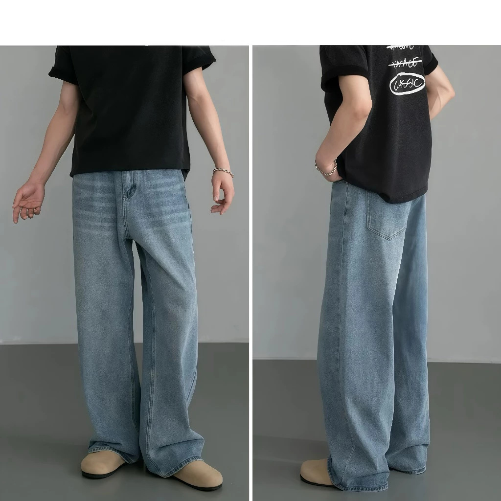 Designer Men's Jeans Distressed Vintage Blue Jeans Pants Men Wideleg Denim Trousers Male Oversize Streetwear Fashion Casual Baggy Straight