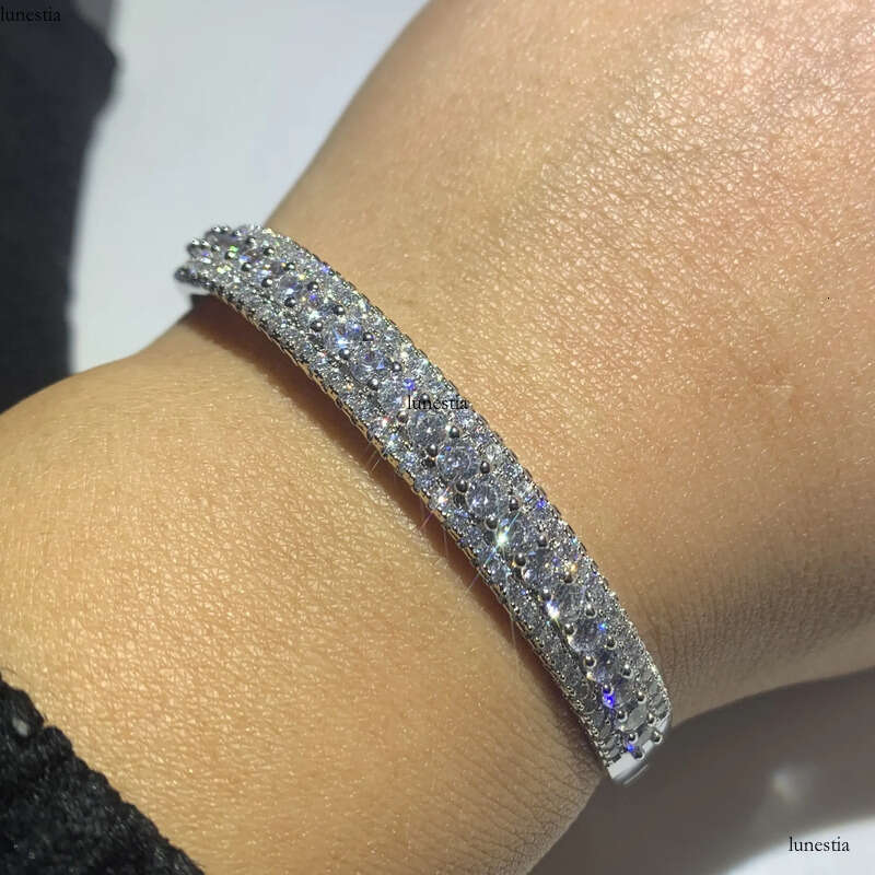 Stunning Hot Sale New 2019 Jewelry Sterling Sier Pave White Clear AAAAA Cubic Zirconia Women Bangle Wedding Wrist Bracelet Gift