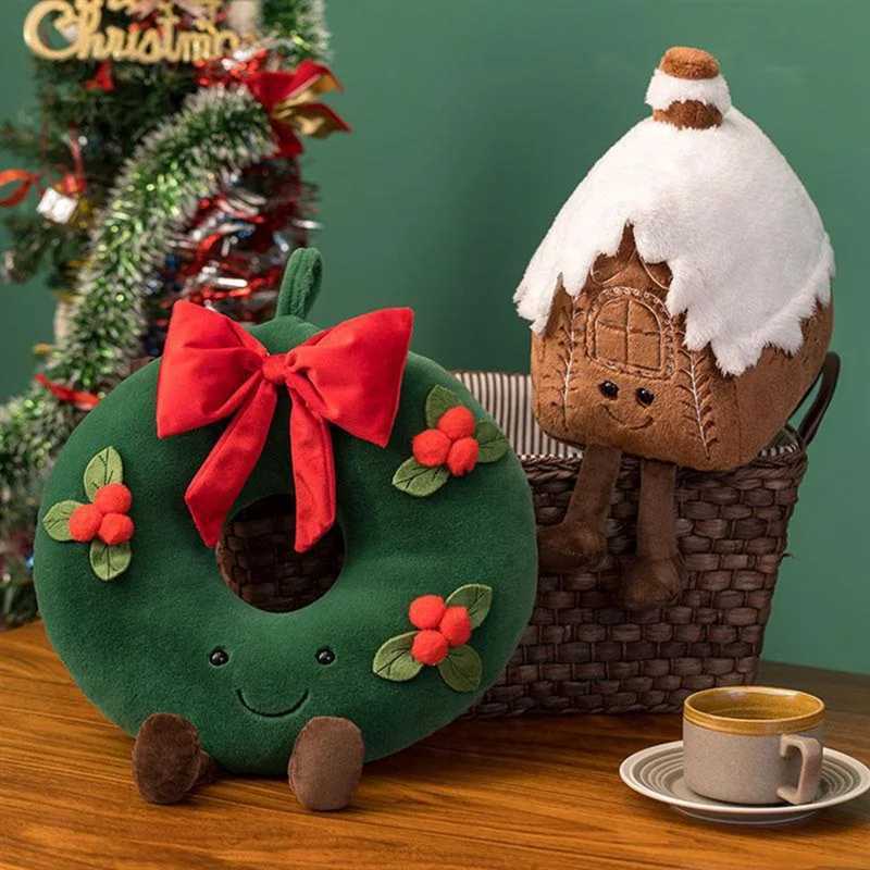 A008 Christmas New Plush Pillow Stuffed Chocolate Cookie House Shape Decor Cushion Cute Funny Xmas Tree Party Decor Doll J251020