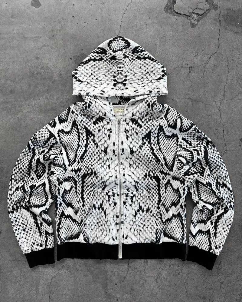 Y2K new Gothic black white snake pattern zipper men hoodie European American retro hiphop fashion high street hoodie W251020