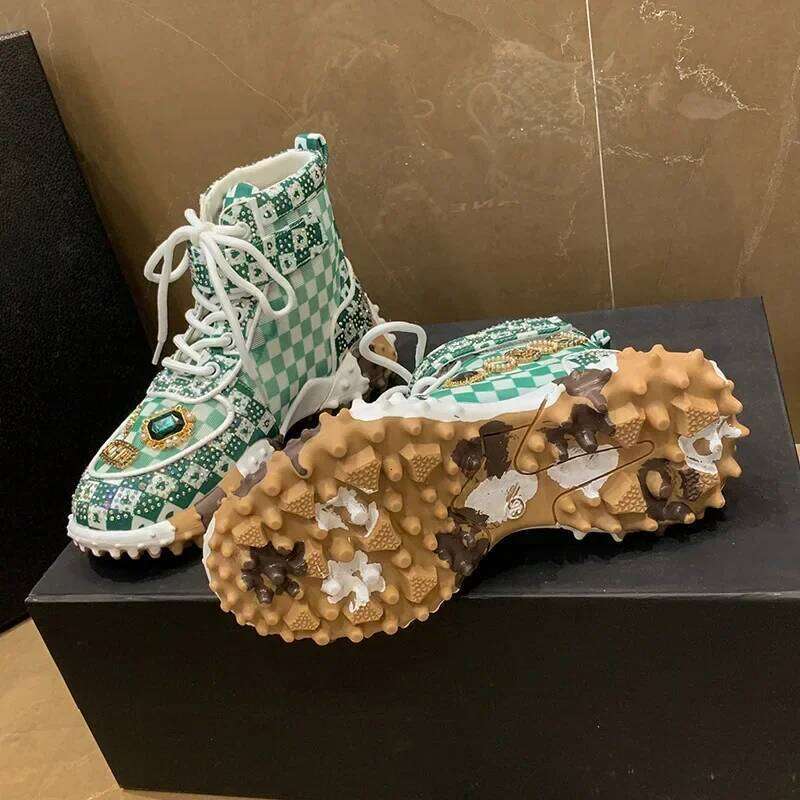 Women's Rhinestone Short Boots New Fashion Durian Studded Thick Sole Outdoor Anti Slip Sports Casual Shoes 2024