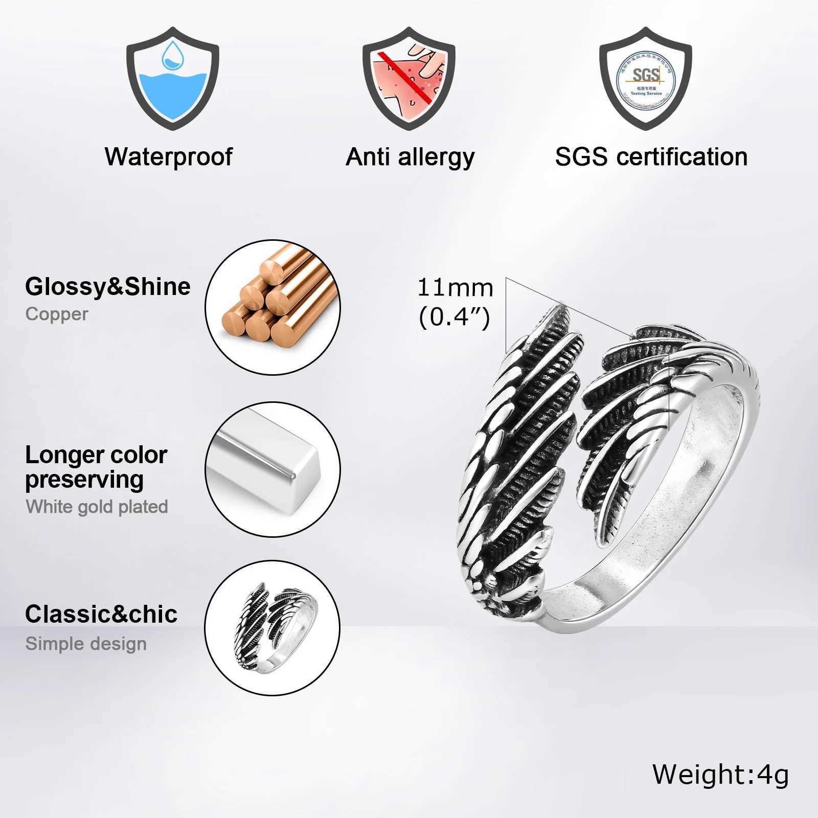 Vnox Men Women Angels Wing RingDevil Wing Feather Finger Band Adjustable Open Ring Jewelry Gift J251020