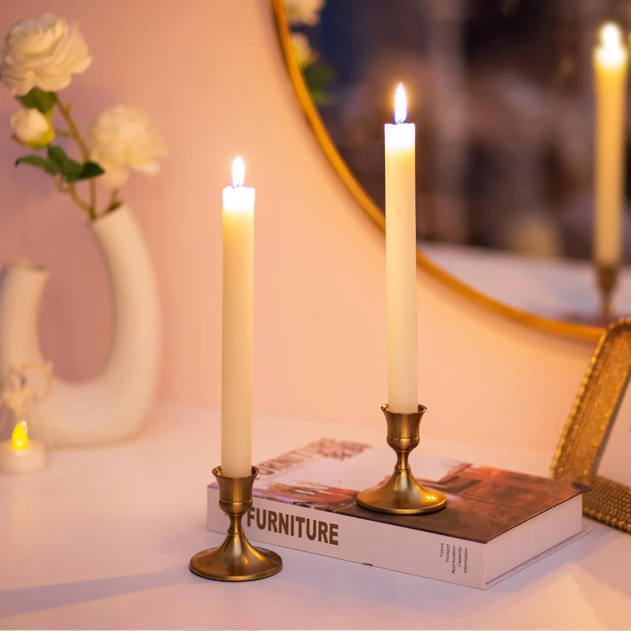 Brass Gold Taper Candle Set Vintage Metal Candlestick Holders for Dinner Room Table Centerpiece or Mantel Wedding Party Decor H260310