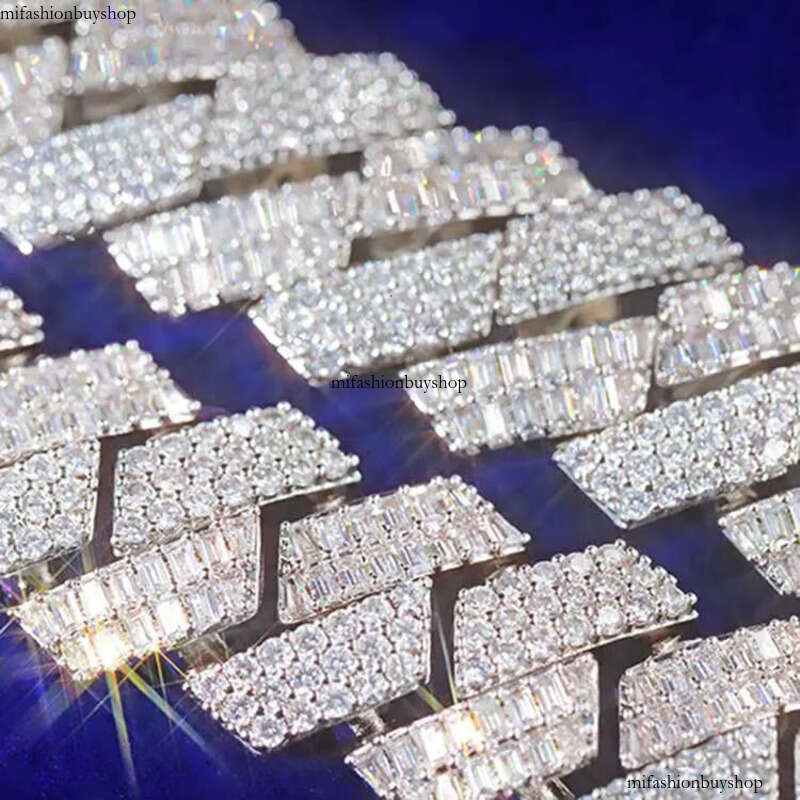 Yu Ying New Design Mixed Baguette and Round Moissanite Sier Necklace Hip Hop Cuban Link Chain Jewelry